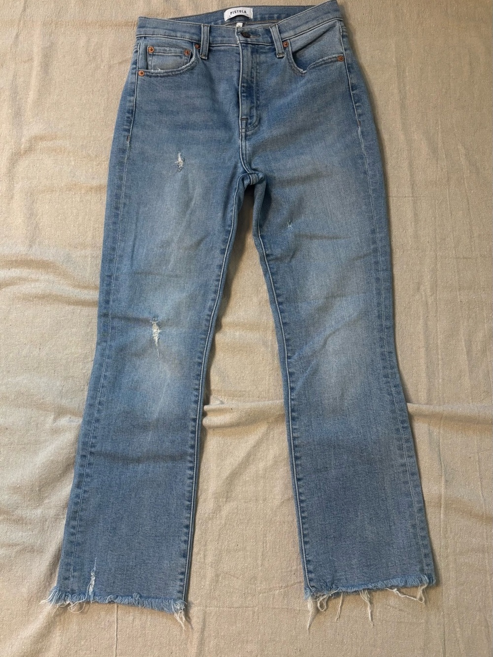 PISTOLA Lennon High Rise Cropped Boot Jeans in Zuma Light Wash Distressed 26